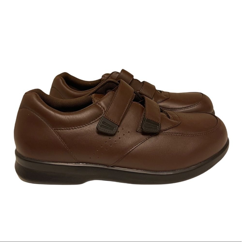 Propet LifeWalker Walking Shoes Men Brown Leather Hook & Loop Comfort Sneakers